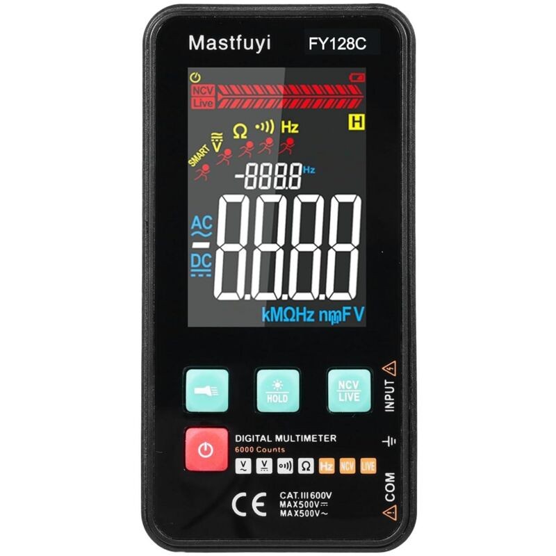Durficst - Multimètre Numérique, Multimètre Numérique Intelligent FY128C Avec Support Testeur électrique Intelligent Compact 5999 Points LCD Rét