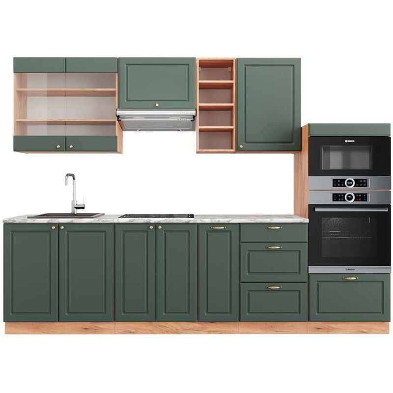 Vicco - Cuisine Fame-Line, Chne Vert Et or/chne Doré, 280 Cm , Pt Marbre