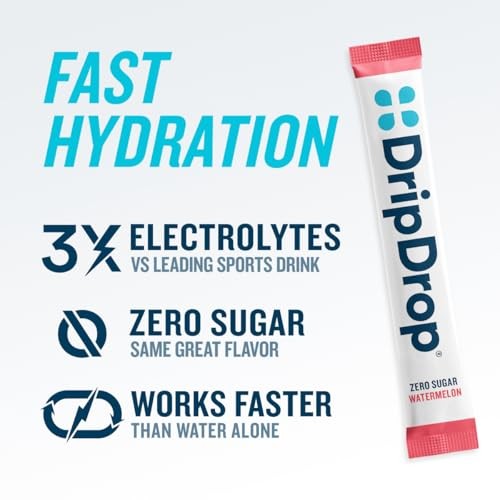 DripDrop Hydration - Zero Sugar Variety Pack - Electrolyte Drink Mix Hydration Powder Packets - Lemon Lime, Watermelon, Peach, Passion Fruit | Non-GMO thumbnail