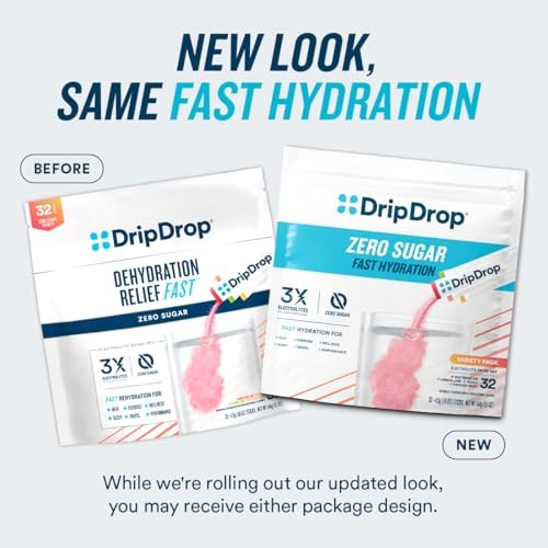 DripDrop Hydration - Zero Sugar Variety Pack - Electrolyte Drink Mix Hydration Powder Packets - Lemon Lime, Watermelon, Peach, Passion Fruit | Non-GMO thumbnail