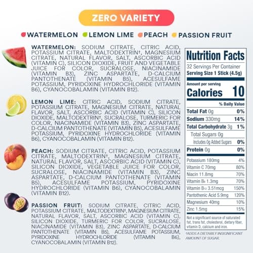 DripDrop Hydration - Zero Sugar Variety Pack - Electrolyte Drink Mix Hydration Powder Packets - Lemon Lime, Watermelon, Peach, Passion Fruit | Non-GMO thumbnail