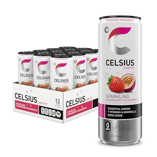CELSIUS Sparkling Strawberry Passionfruit, Functional Energy Drink 12 Fl Oz (Pack of 12)