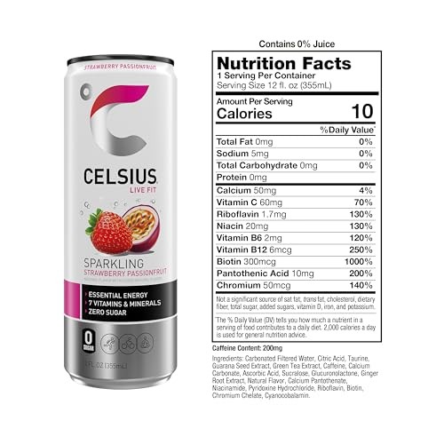 CELSIUS Sparkling Strawberry Passionfruit, Functional Energy Drink 12 Fl Oz (Pack of 12) thumbnail