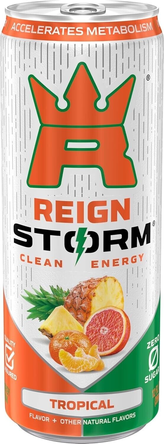 REIGN Storm, Tropical, Fitness & Wellness Energy Drink, 12 Fl Oz (Pack of 12) thumbnail