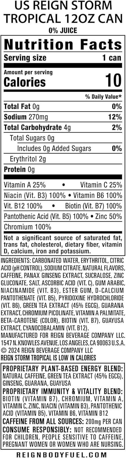 REIGN Storm, Tropical, Fitness & Wellness Energy Drink, 12 Fl Oz (Pack of 12) thumbnail