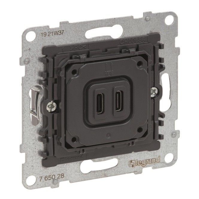 Legrand 765028 SEANO Einsatz 2f USB-Ladesteckdose Typ C+C M.Ladestrom 3