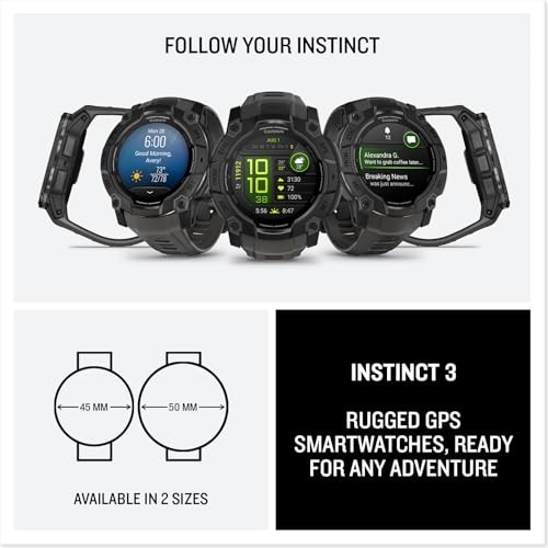 Instinct 3 Amoled 50 Mm GPS Smartwatch with Silicone Band 1.96 in. X .56 in. Black and Charcoal thumbnail