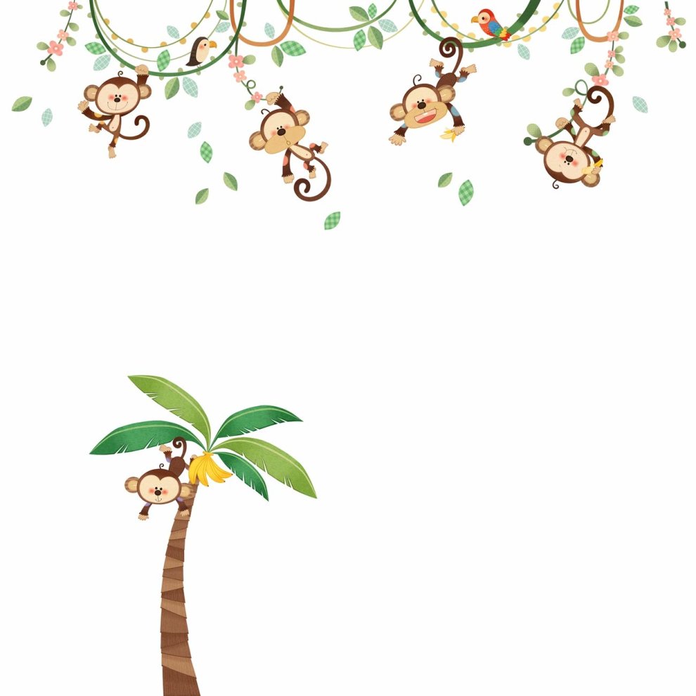 Decowall DA-1507 Monkeys on Vine Kids Wall Stickers Wall Decals Peel and Stick Removable Wall Stickers for Kids Nursery Bedroom Living Room