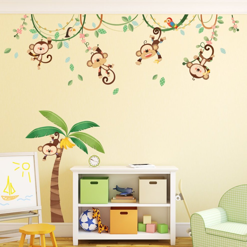 Decowall DA-1507 Monkeys on Vine Kids Wall Stickers Wall Decals Peel and Stick Removable Wall Stickers for Kids Nursery Bedroom Living Room thumbnail