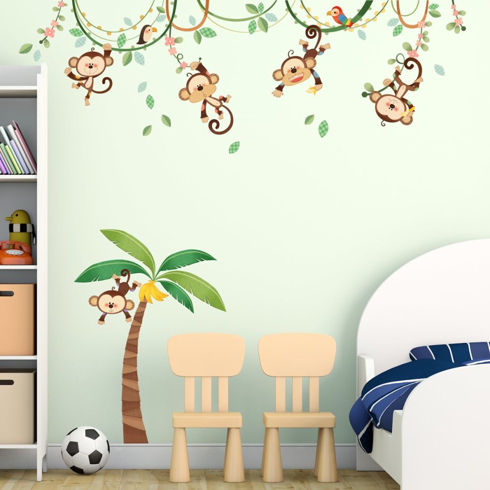 Decowall DA-1507 Monkeys on Vine Kids Wall Stickers Wall Decals Peel and Stick Removable Wall Stickers for Kids Nursery Bedroom Living Room thumbnail
