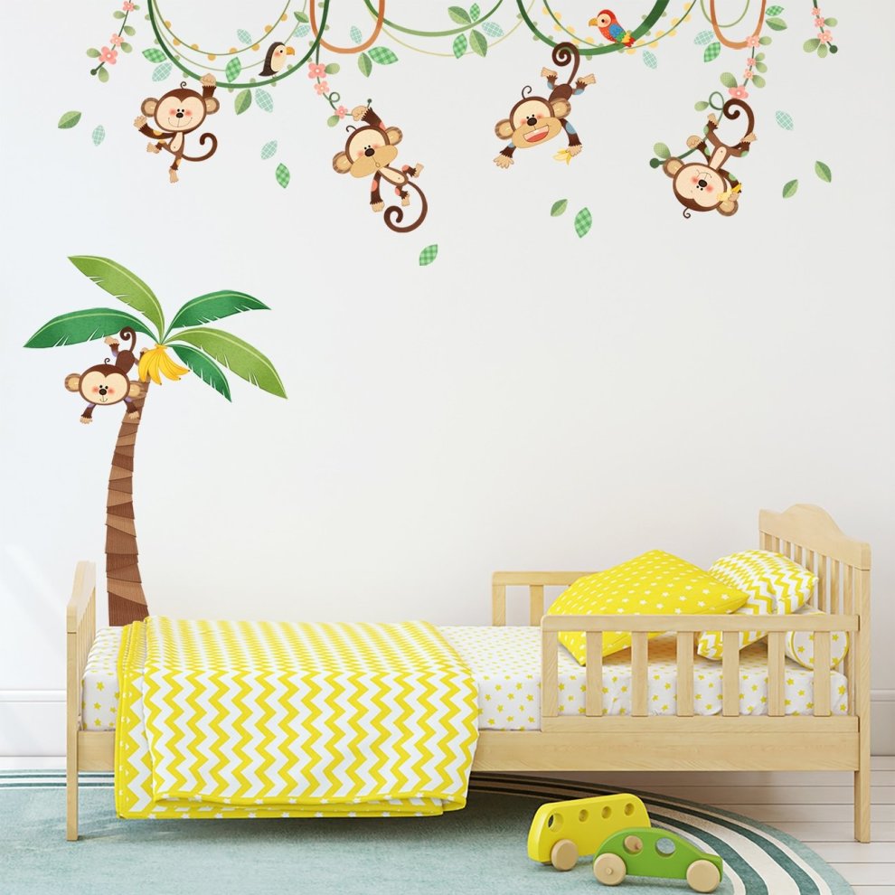 Decowall DA-1507 Monkeys on Vine Kids Wall Stickers Wall Decals Peel and Stick Removable Wall Stickers for Kids Nursery Bedroom Living Room thumbnail