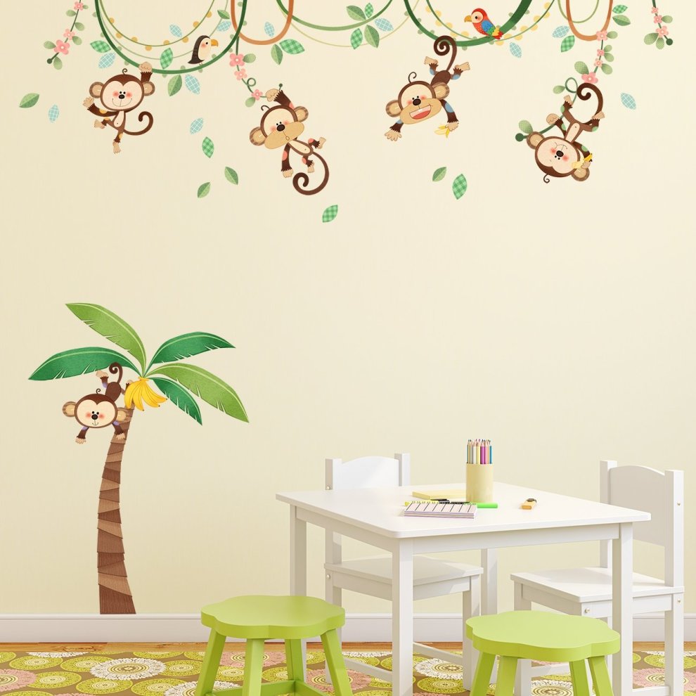 Decowall DA-1507 Monkeys on Vine Kids Wall Stickers Wall Decals Peel and Stick Removable Wall Stickers for Kids Nursery Bedroom Living Room thumbnail