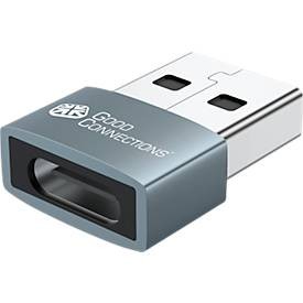 USB 2.0 Adapter Good Connections, USB-a an USB-C Buchse, Leistung 60 W, Bis 480 Mbit/s, Aluminium, Grau
