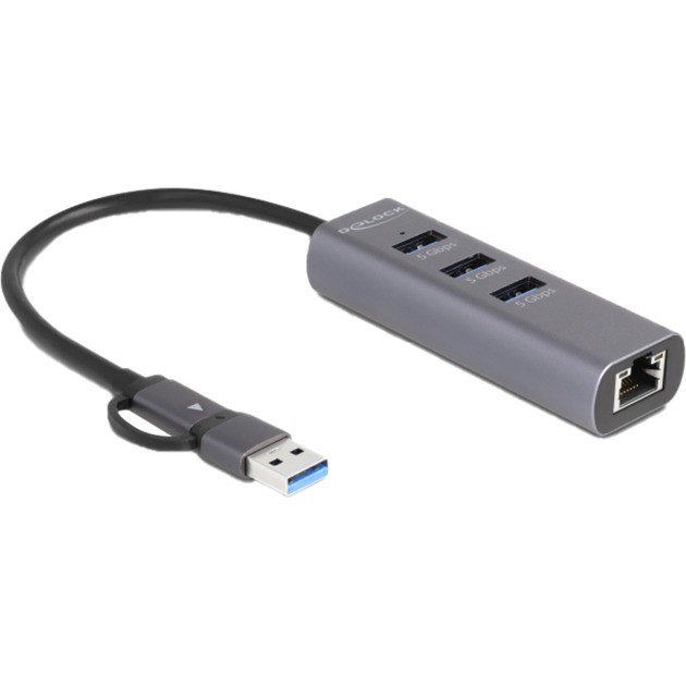 DeLOCK 3 Port USB 5 Gbps Hub + Gigabit LAN with USB Type-C or USB Type