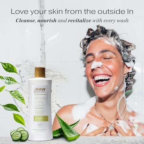 RAW SUGAR Sensitive Skin Simply Body Wash - Green Tea + Cucumber + Aloe Vera, Moisturizing & Brightening Bath & Shower Gel, Sulfate-Free, Paraben-Free thumbnail