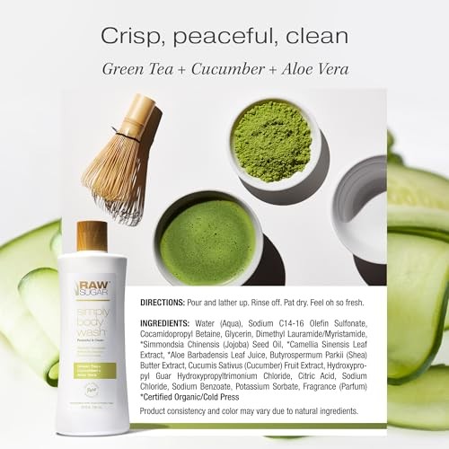 RAW SUGAR Sensitive Skin Simply Body Wash - Green Tea + Cucumber + Aloe Vera, Moisturizing & Brightening Bath & Shower Gel, Sulfate-Free, Paraben-Free thumbnail