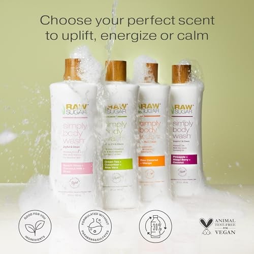 RAW SUGAR Sensitive Skin Simply Body Wash - Green Tea + Cucumber + Aloe Vera, Moisturizing & Brightening Bath & Shower Gel, Sulfate-Free, Paraben-Free thumbnail