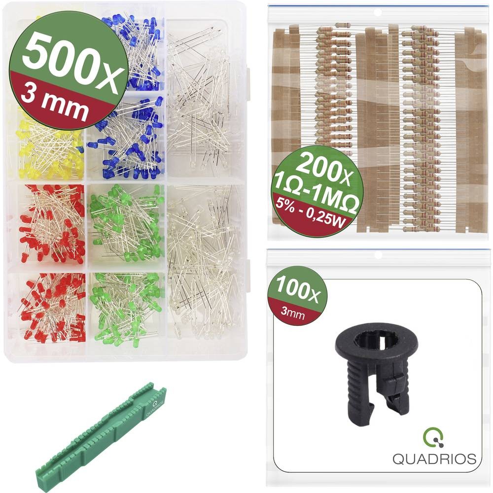 Quadrios 24O195 LED-Sortiment Rot, Grün, Gelb, Blau, Wei 20 MA 3 V