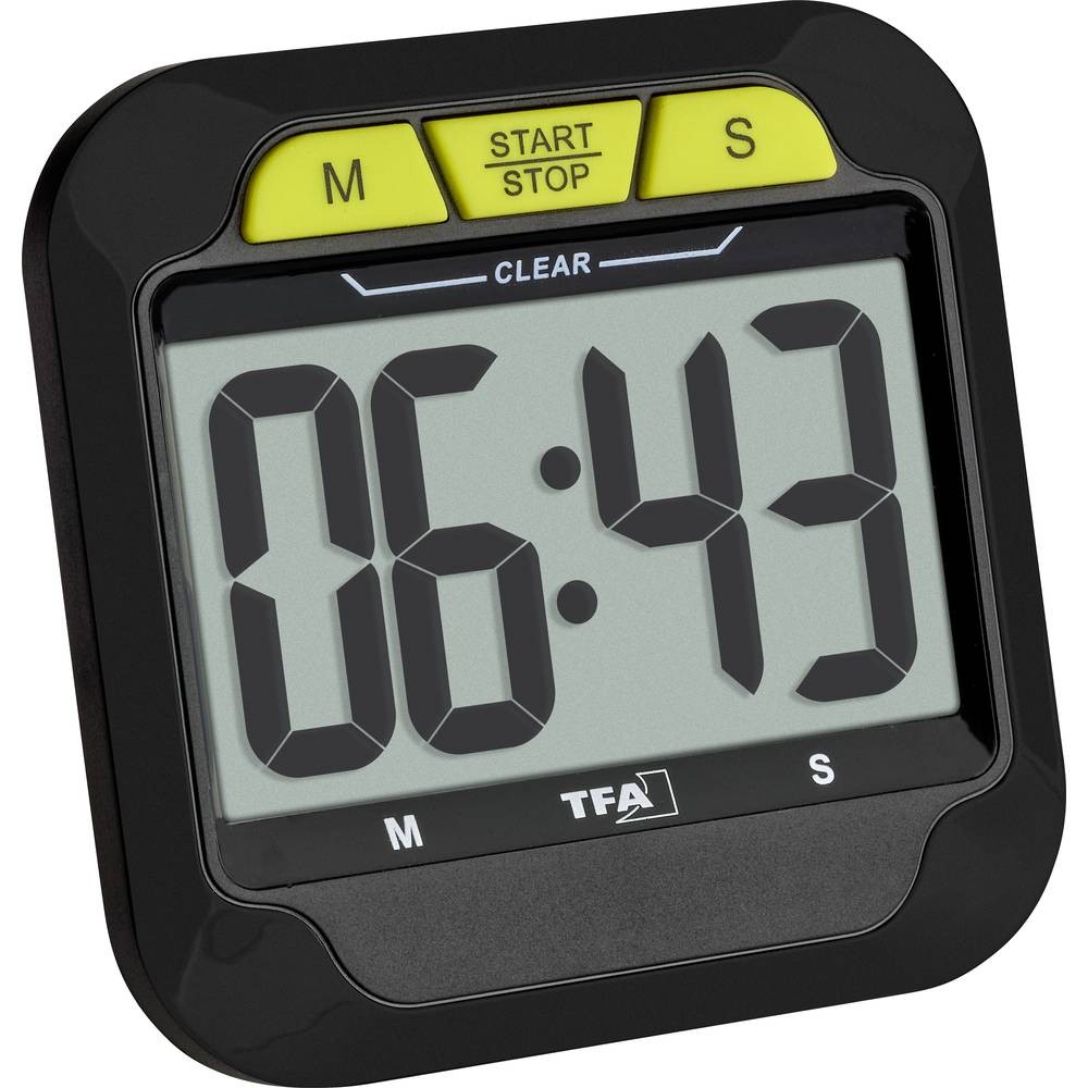 TFA Dostmann Digitaler Timer Und Stoppuhr Mit Groen Ziffern Timer Schwarz Digital