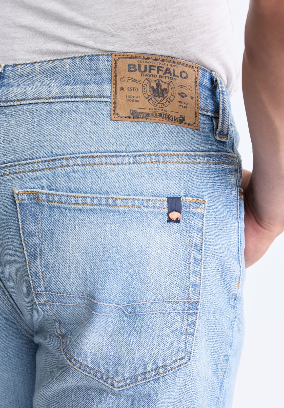 Buffalo Jeans Men's Straight Six Crinkled and Sanded Jeans, Light Blue - Size: 33 thumbnail