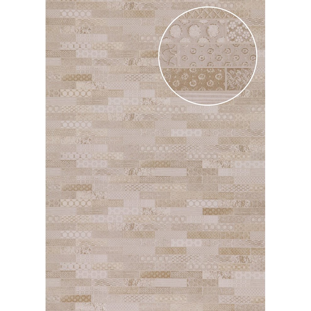 Atlas ICO-5075-1 Ethnic Style Wallpaper Shimmering Grey-white Beige 7.035 Sqm