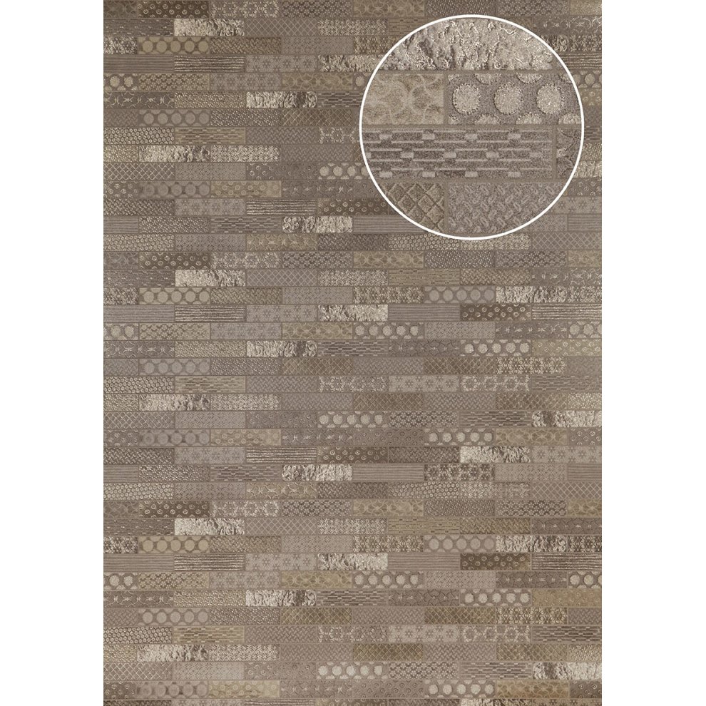 Atlas ICO-5075-2 Ethnic Style Wallpaper Shimmering Silver Brown 7.035 Sqm