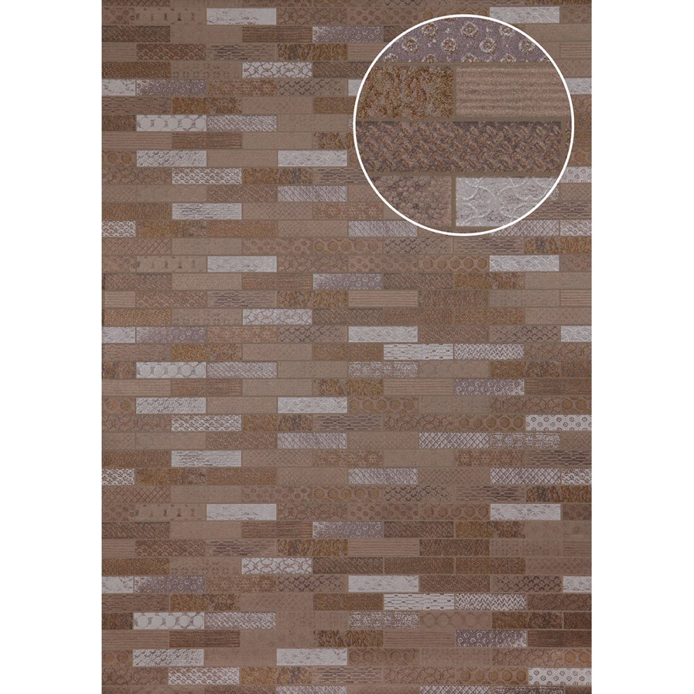 Atlas ICO-5075-4 Ethnic Style Wallpaper Shimmering Sepia-brown Grey 7.035 Sqm