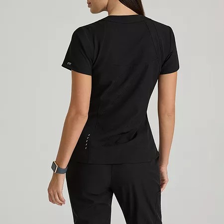 Barco One 5105 Racer 4-Pocket Womens V Neck Tag Free Stretch Fabric Moisture Wicking Short Sleeve Scrub Top, Xx-small, Black thumbnail