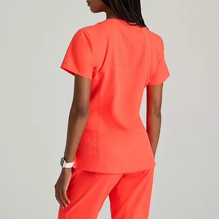 Barco One 5105 Racer 4-Pocket Womens V Neck Short Sleeve Tag Free Stretch Fabric Moisture Wicking Scrub Tops, Xx-small, Orange thumbnail
