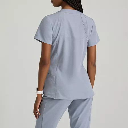 Barco One 5105 Racer 4-Pocket Womens V Neck Tag Free Stretch Fabric Moisture Wicking Short Sleeve Scrub Top, X-small, Gray thumbnail