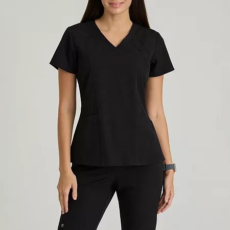 Barco One 5105 Racer 4-Pocket Womens Plus Tall V Neck Short Sleeve Tag Free Stretch Fabric Moisture Wicking Scrub Tops, 4x-large, Black