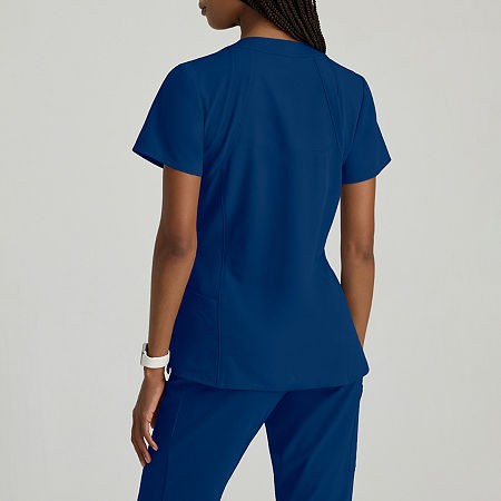 Barco One 5105 Racer 4-Pocket Womens V Neck Tag Free Stretch Fabric Moisture Wicking Short Sleeve Scrub Top, Xx-small, Blue thumbnail