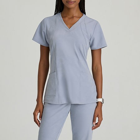 Barco One 5105 Racer 4-Pocket Womens Plus Tall V Neck Short Sleeve Tag Free Stretch Fabric Moisture Wicking Scrub Tops, 3x-large, Gray
