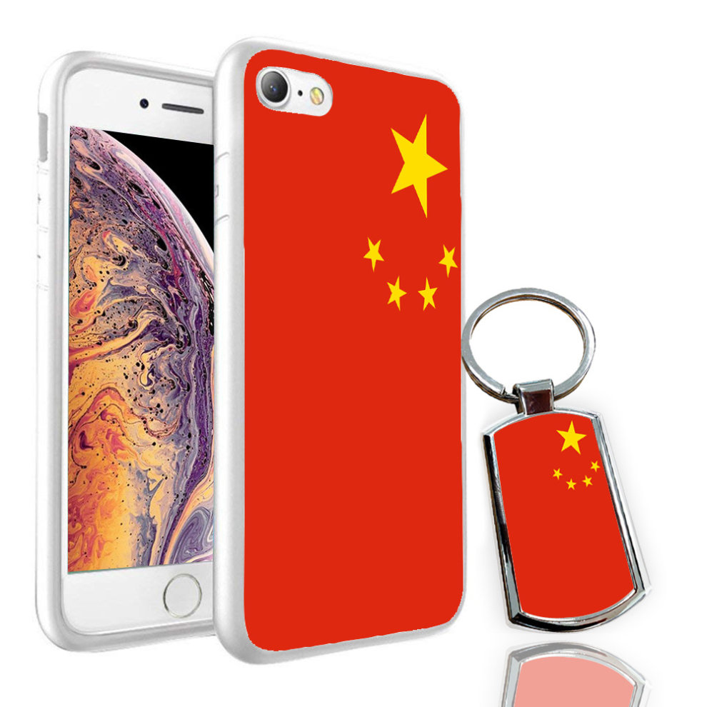 (Apple iPhone 5s, White) I-Tronixs - China Flag Design Printed Case Skin Cover + Free Metal Keyring - 0036 thumbnail