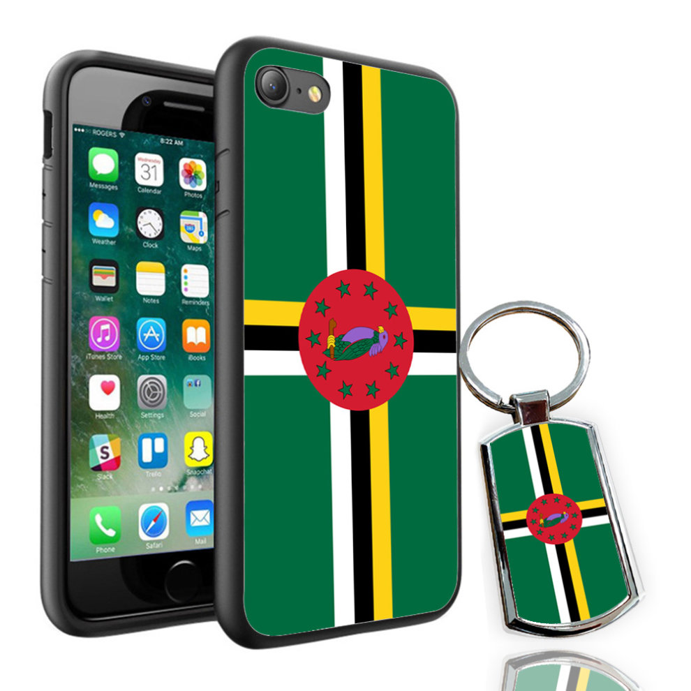 (Apple iPhone 7, Black) I-Tronixs - Dominica Flag Design Printed Case Skin Cover + Free Metal Keyring - 0049 thumbnail