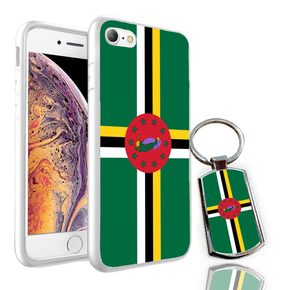 (Samsung Galaxy A8 2018, White) I-Tronixs - Dominica Flag Design Printed Case Skin Cover + Free Metal Keyring - 0049 thumbnail