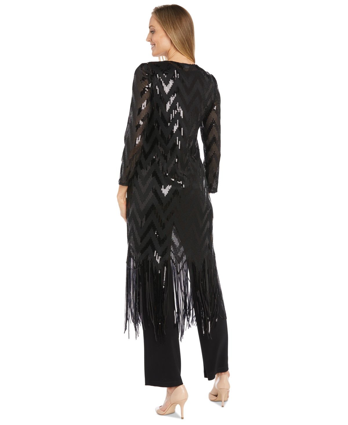 R & M Richards Women's Fringe-Trim Sequined Jacket, Top & Pants - Black thumbnail