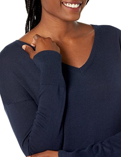 Amazon Essentials Women's Lightweight Long-Sleeve V-Neck Tunic Sweater (Available in Plus Size), Navy, Large thumbnail