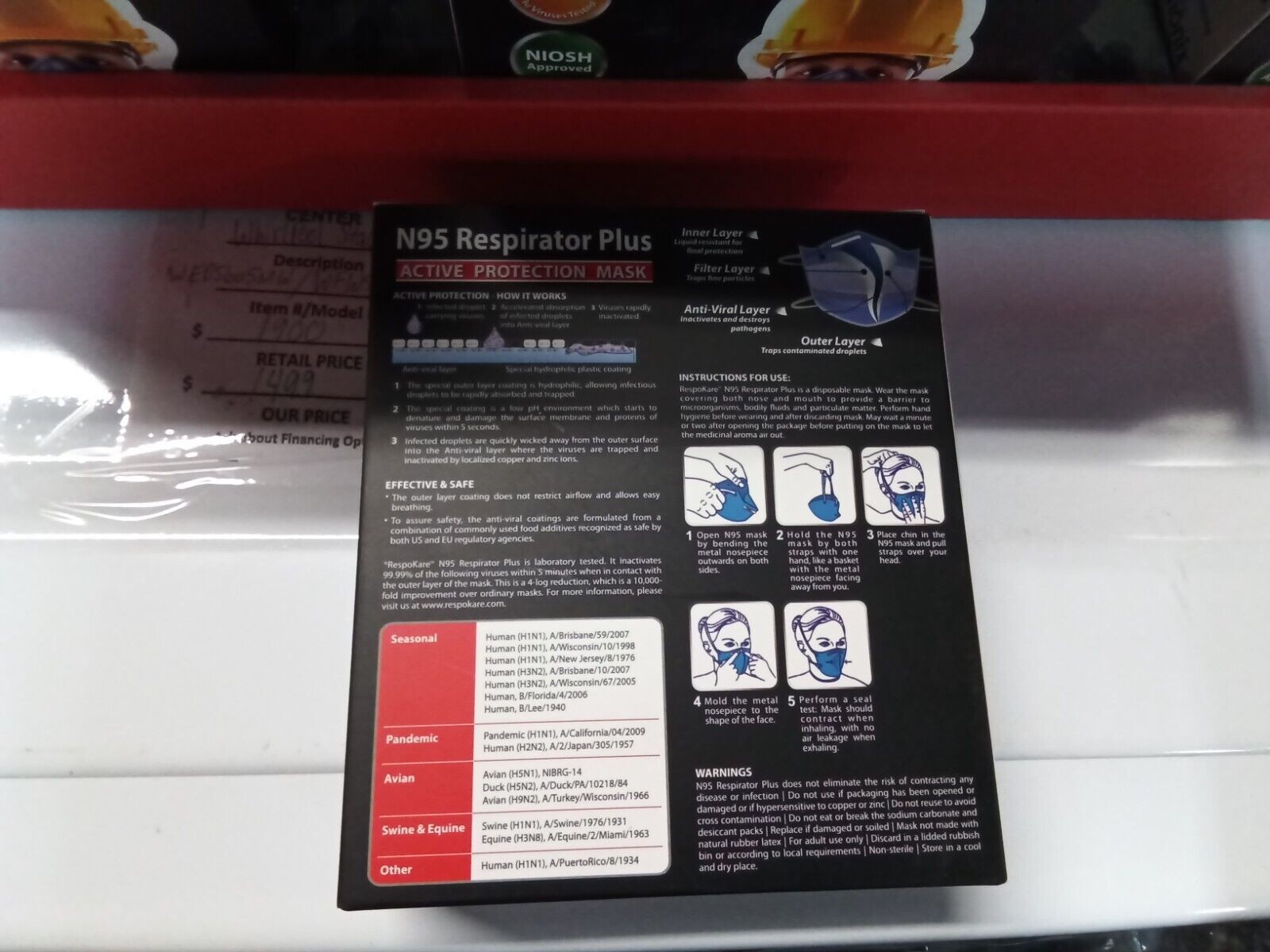 5x Respokare N95 Respirator Plus- NIOSH Approved- Medium Face Mask  TC-84A-7796 thumbnail