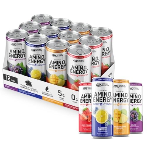 Optimum Nutrition Amino Energy Sparkling Hydration Drink, Electrolytes, Caffeine, Amino Acids, BCAAs, Sugar Free, 12 Fl Oz, Variety Pack of 12 (Packag
