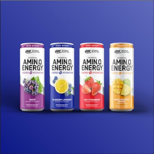 Optimum Nutrition Amino Energy Sparkling Hydration Drink, Electrolytes, Caffeine, Amino Acids, BCAAs, Sugar Free, 12 Fl Oz, Variety Pack of 12 (Packag thumbnail