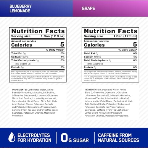 Optimum Nutrition Amino Energy Sparkling Hydration Drink, Electrolytes, Caffeine, Amino Acids, BCAAs, Sugar Free, 12 Fl Oz, Variety Pack of 12 (Packag thumbnail