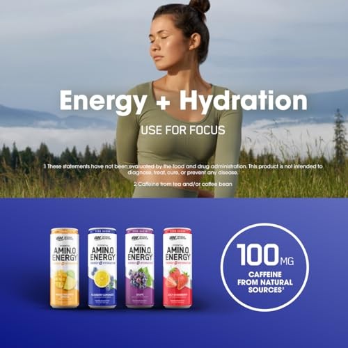 Optimum Nutrition Amino Energy Sparkling Hydration Drink, Electrolytes, Caffeine, Amino Acids, BCAAs, Sugar Free, 12 Fl Oz, Variety Pack of 12 (Packag thumbnail