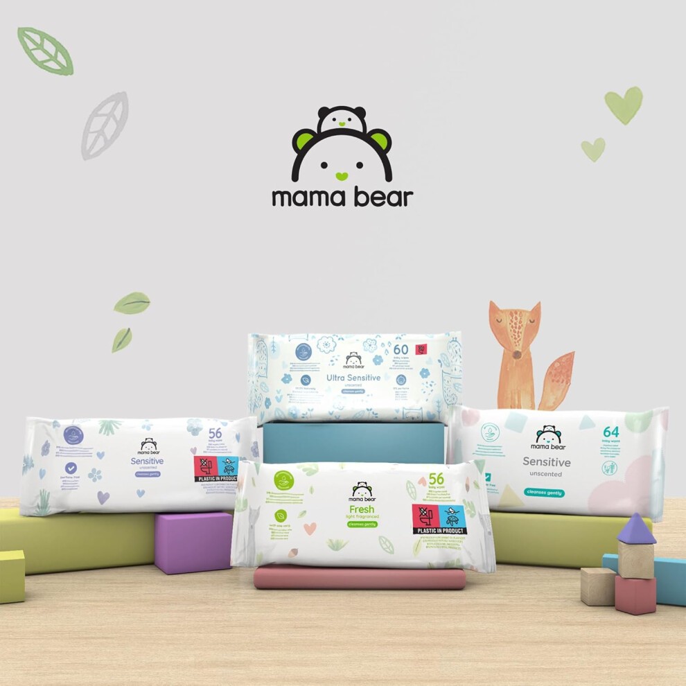 Amazon Brand - Mama Bear Fresh Lightly Fragranced Baby Wipes, 1008 Count (18 Packs of 56), Packaging May Vary thumbnail