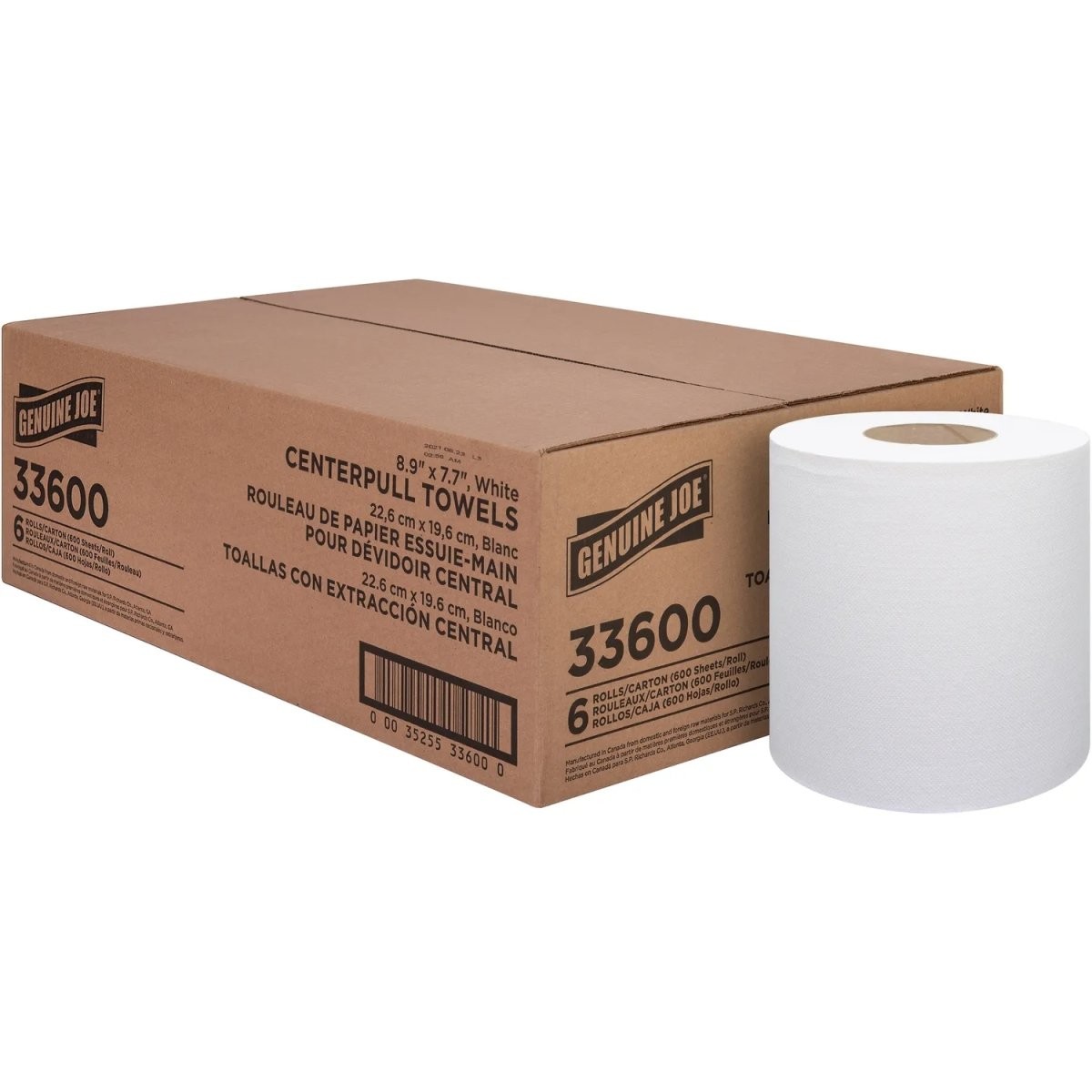 GJO33600 Center Pull Towel Rolls - 600 Sheets per Roll - White - Virgin Fiber - Pack of 6