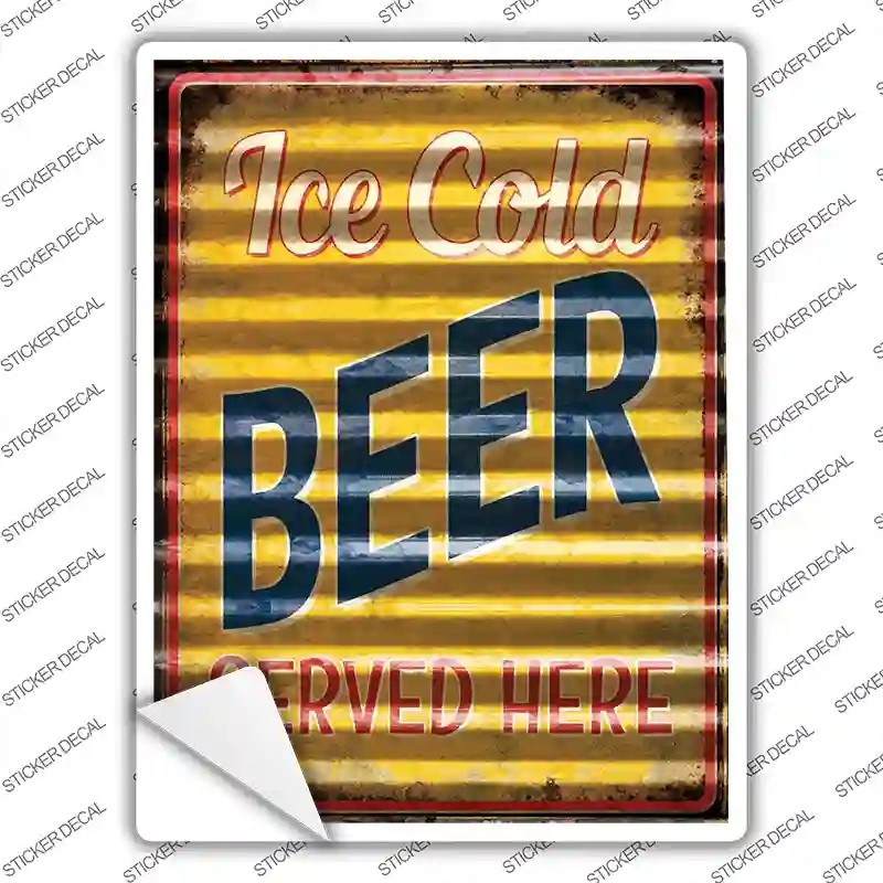 P-2313s-XL Ice Cold Beer Corrugated Effect Novelty Rectangle Sticker Decal - Extra Large