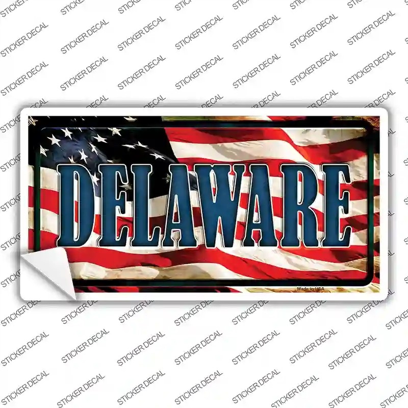 LP-3619s-XL Delaware on American Flag Novelty Sticker Decal - Extra Large