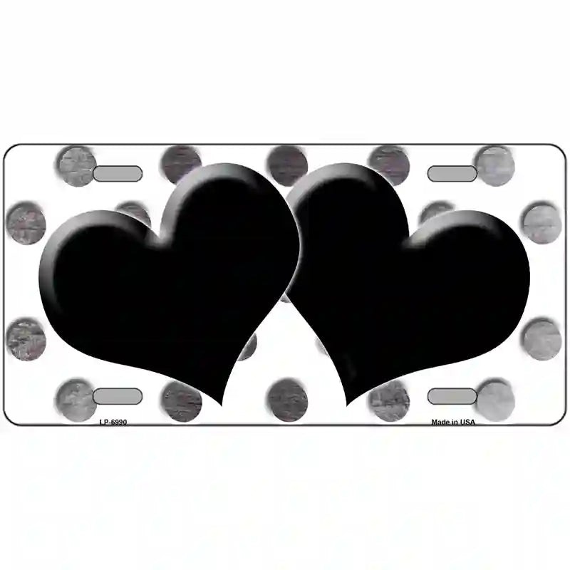 LLP-6990 24 X 12 in. Black White Dots Hearts Oil Rubbed Metal Novelty License Plate