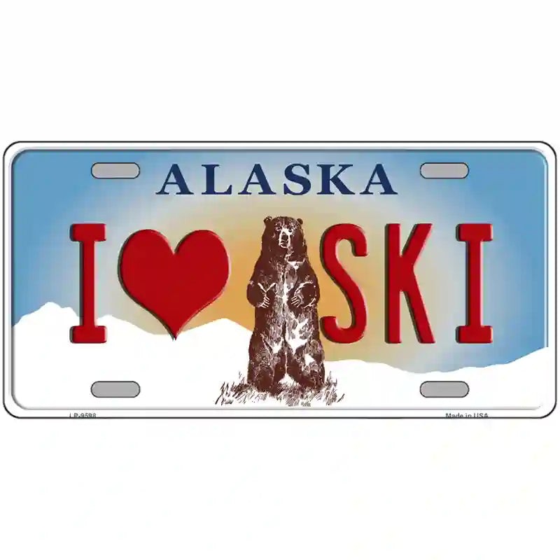 LLP-9598 24 X 12 in. I Love Ski Alaska State Novelty Metal License Plate