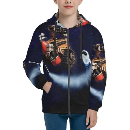 WALL E 4 Boys/Girls/Teens 3D Digital Print Full Zip Unisex Hooded Sweatshirt Long Sleeve Casual Drawstring Pullover Novelty Hoodies with Pocket X-Larg